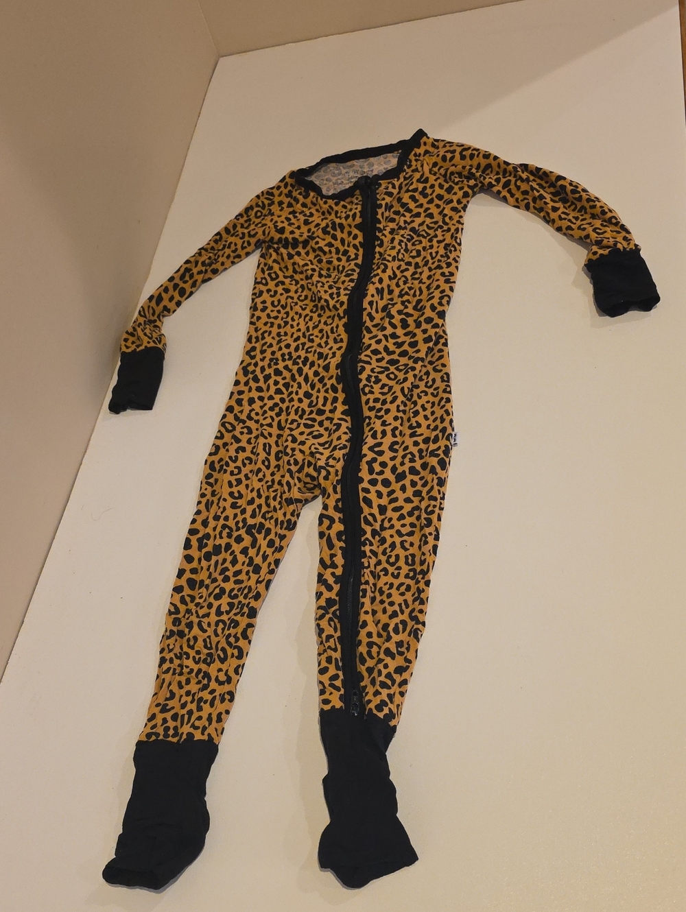Little Sleepies Yellow Leopard Print Footed One-Piece with Black Trim